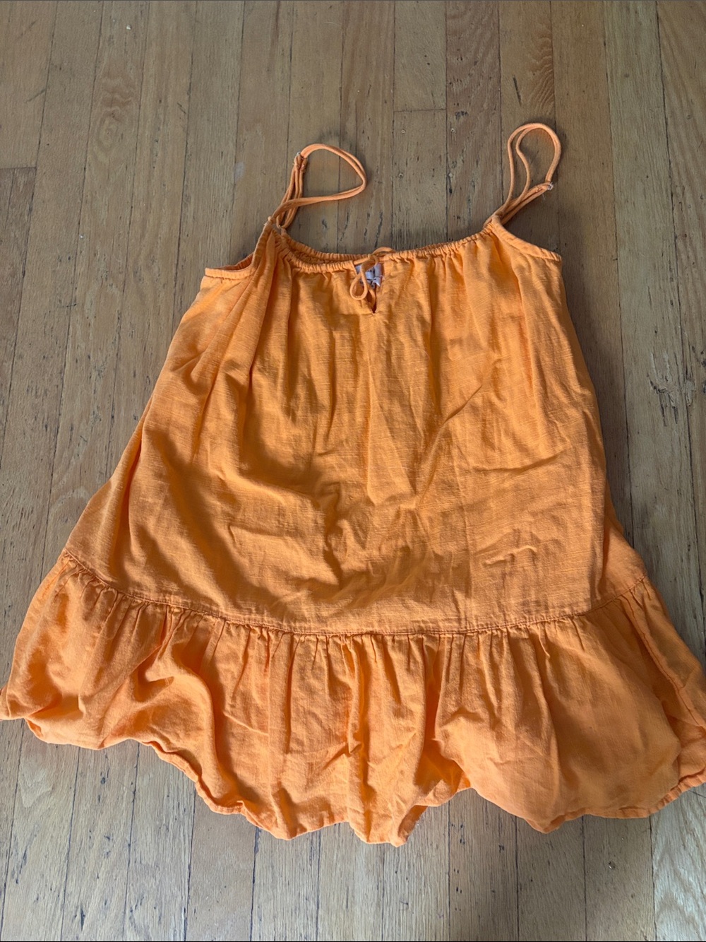 Urban Outfitters Bright Orange Ruffle-Hem Spaghetti Strap Dress